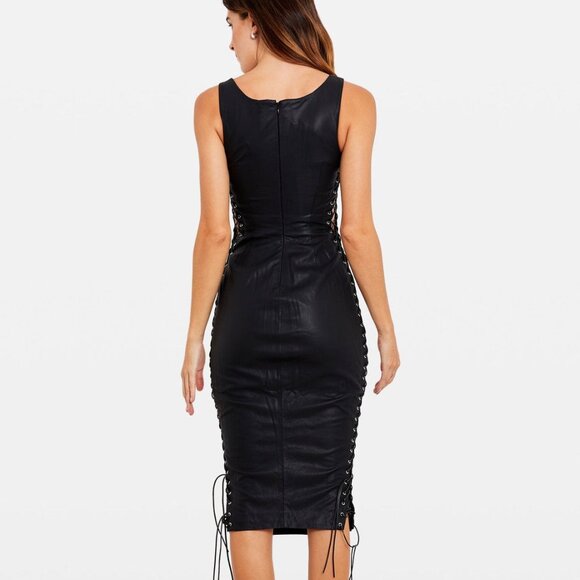 NEW NWT Miaou Andaz Dress in Black FWRD leather midi lace up - Picture 11 of 11